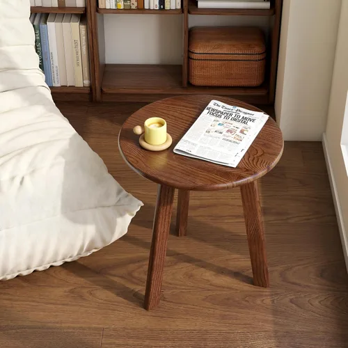 Vista 20 de Juego de mesa de café 100% de madera de roble macizo, mesa de café redonda combinada mesa auxiliar con patas de madera maciza, mesa de mediados