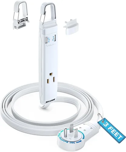 Vista 11 de Maximm Cable de extensión de 1 pie con puertos USB, enchufe plano giratorio 360, 3 salidas (2 puertos USB), conectado a tierra (negro)