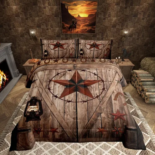 Vista 54 de Manfei Juego de edredón geométrico azteca, tamaño individual, juego de ropa de cama de cactus, vaquera occidental, decoración de habitación de niños
