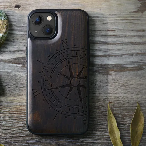 Vista 9 de Carveit Funda magnética de madera para iPhone 13 [madera real dura y TPU suave] Funda protectora híbrida de madera única y elegante a prueba