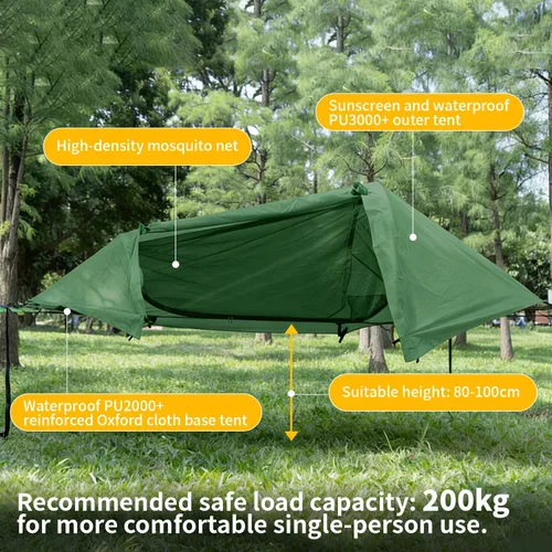 Vista 6 de TriHive - Tienda de campaña plana para acampar con mosquitera y lluvia PU3000, tienda de campaña 2 en 1 para una sola persona para mochileros
