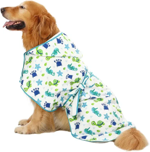 Vista 23 de HDE Bata de baño para perro, súper absorbente, de secado rápido, para cachorros, ajustable, con capucha, para perros tallas S-XXL con patos de goma