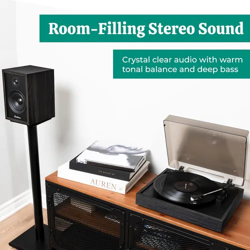 Vista 3 de Electrohome Montrose Record Player Stereo System, 4" Bluetooth Powered Bookshelf Speakers, Belt-Drive Turntable with Audio-Technica Stylus, Speed