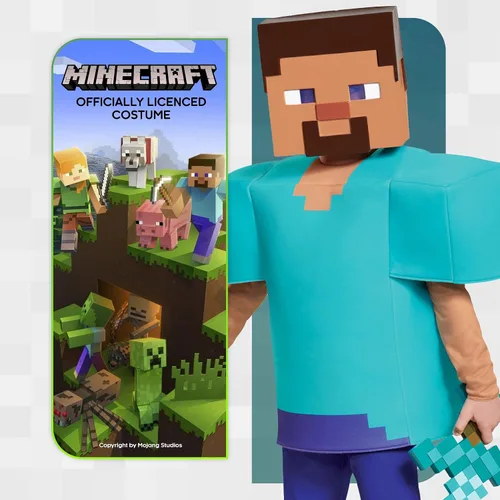 Vista 2 de Steve Deluxe Minecraft disfraz, multicolor, pequeño (4-6)