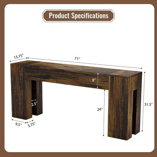 Vista 6 de Epecoya Mesa consola extra larga para entrada, sala de estar, mesa de madera de granja de 71 pulgadas, consola rectangular con base doble de madera