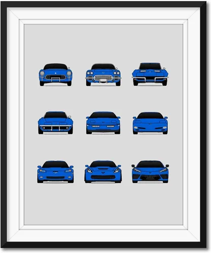 Vista 7 de Custom Car Posters Póster hecho a mano compatible con Chevy Corvette Generations - Arte de pared impreso para decoración de la evolución