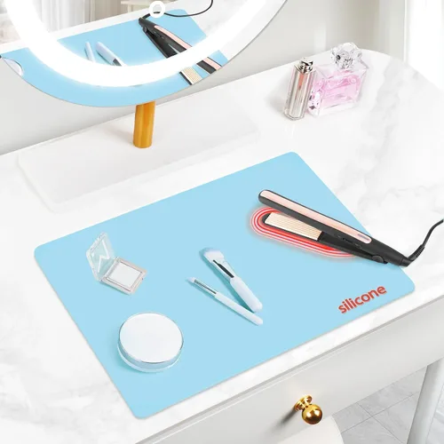 Vista 13 de Alfombrilla de maquillaje de silicona para tocador, 15.4" x 11.6" resistente al calor, alfombrilla de escritorio transparente, fácil de limpiar