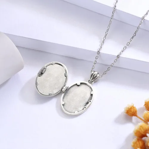 Vista 4 de MANBU Collar con medallón de plata de ley para mujer colgante de medallón de ópalo ovalado que sostiene fotos siempre contigo fotos