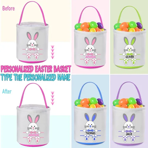 Vista 3 de Cestas de Pascua personalizadas, canasta de Pascua de VAPCUFF para niños, regalos de Pascua, bolsas de caza de huevos de Pascua para niñas y niños