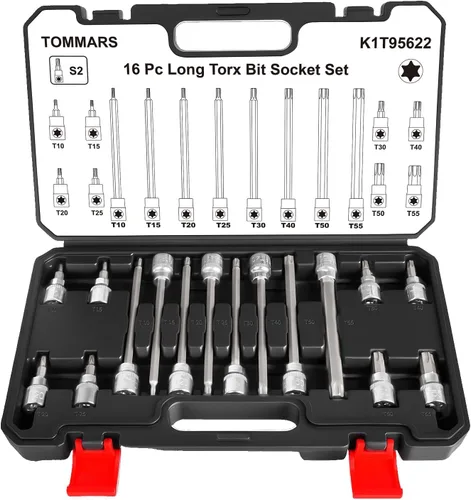 Vista 10 de TOMMARS Juego de 60 piezas de enchufes de brocas Torx Master y juego de enchufes externos de 1/4", 3/8", 1/2" de transmisión, brocas de acero S2