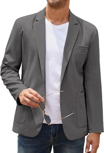 Vista 6 de COOFANDY Blazer casual de lino para hombre, ligero, ajuste regular, chaqueta deportiva de traje con un botón 01-caqui claro