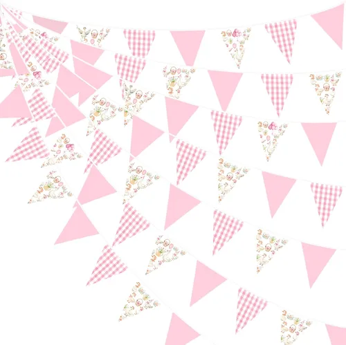 Vista 10 de Decoraciones de fiesta de vaquera de 32 pies con estampado de vaca rosa intenso, bandera triangular, banderines de tela, banderines para vaqueras