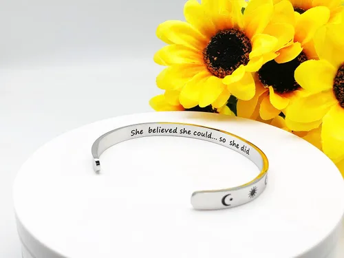 Vista 63 de Pulseras inspiradoras para mujer, joyería de acero inoxidable, con refranes, pulsera motivacional con mensaje oculto, pulseras grabadas para mejor
