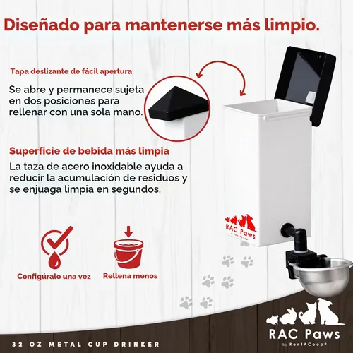 Vista 6 de RentACoop Botella para beber de animales pequeños de 32 oz con taza
