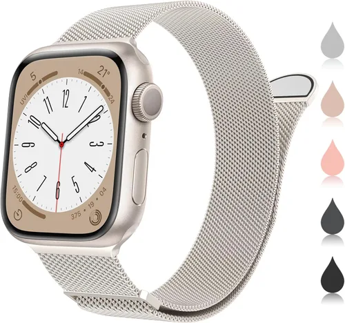 Vista 19 de Marge Plus Correa de malla de acero inoxidable cierre magnético para Apple Watch 7/6/5/4/3/2/1/SE de 1.5"/1.58"/1.61"/1.65"/1.73"/1.77" para A- Luz