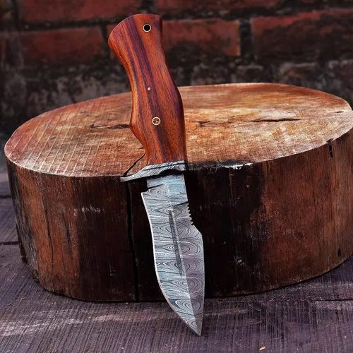 Vista 5 de 10 "hecho a mano forjado de acero de Damasco caza supervivencia desollar bushcraft cuchillo EDC Horizontal llevar vaina