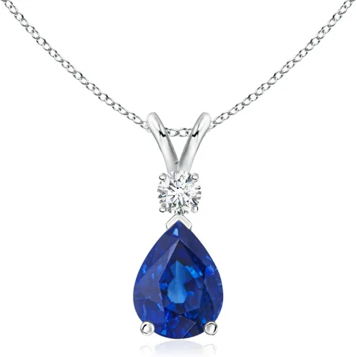 Vista 65 de Angara Colgante de lágrima de zafiro azul natural con diamante en plata/oro macizo de 14 quilates/platino Cumpleaños, compromiso, aniversario