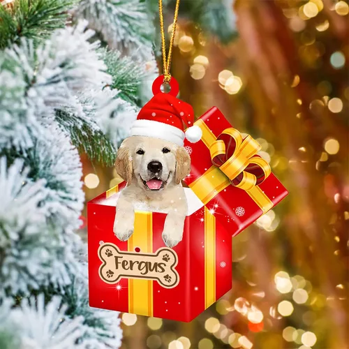 Vista 65 de Adorno de Navidad personalizado de Akita Inu, nombre personalizado Akita Inu para árbol de Navidad, en caja de regalo roja