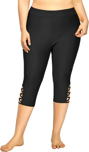 Vista 2 de Holipick Pantalones de natación de talla grande para mujer, pantalones capri de natación de cintura alta, pantalones cortos de natación largos UPF