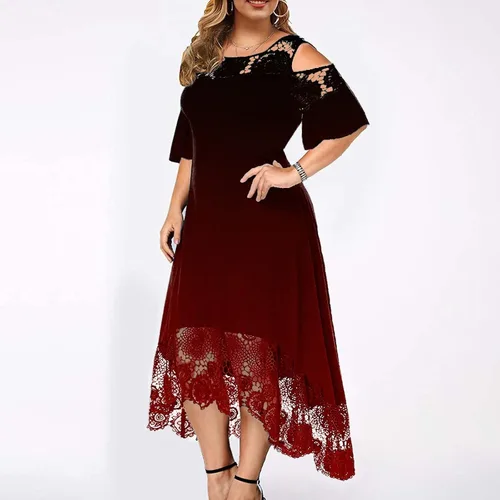 Vista 3 de Vestidos de talla grande para mujer, vestido de verano 2023, elegante, sexy, entallado, con encaje, retazos, manga con volantes, vestido de invitada