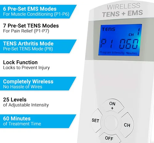 Vista 6 de Sistema Terapéutico Portátil Inalámbrico iReliev TENS + EMS Unidad TENS Inalámbrica + Estimulador Muscular Combinación para Alivio del Dolor