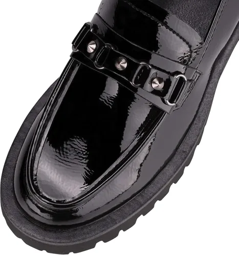 Vista 2 de ISOMEI Mocasines gruesos de tacón grueso para mujer, con plataforma de charol y cuero, con metal