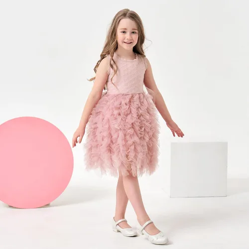 Vista 4 de Miipat Vestido tutú para niñas pequeñas, con volantes, de tul sin mangas, vestido de fiesta de princesa