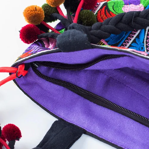Vista 3 de changnoi Bolsa de mano con cordón hecho a mano bolsa de compras bordada Hmong Tribes