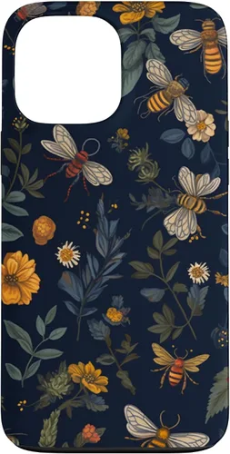 Vista 24 de Bees and Wildflowers on Dark Blue Funda para iPhone 17