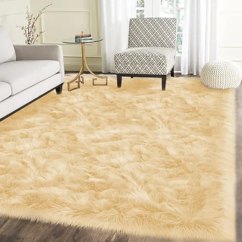 Vista 50 de Latepis - Alfombra rectangular de piel sintética tipo lana de oveja suave y esponjosa de estilo bohemio para sala de estar, dormitorio y residencias