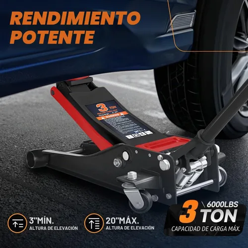 Vista 3 de Auto Dynasty Gato de piso de perfil bajo de 3 toneladas, gato hidráulico de acero resistente para automóvil con bomba de elevación rápida de Negro