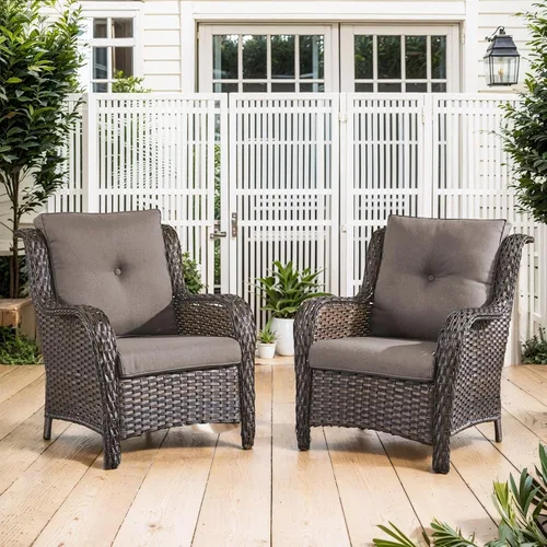 Vista 57 de Belord Mesa auxiliar pequeña para exteriores, mesa de mimbre de vidrio templado, mesa de centro impermeable para patio, mesa auxiliar de ratán