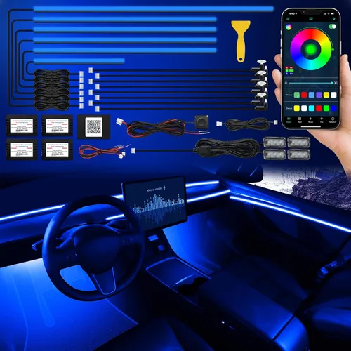 Vista 21 de Tira de luz LED acrílica para interior de automóvil con aplicación inalámbrica, kits de iluminación ambiental RGB Dreamcolor 5 en 1, 16 millones
