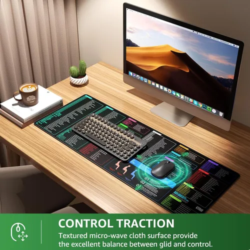 Vista 6 de KTRIO Excel Shortcuts Mousepad, Desk Mat, 31.5 x 11.8 in, XL Smooth Micro-Weave Surface, Shortcut Reference, Non-Slip Rubber Base, Durable