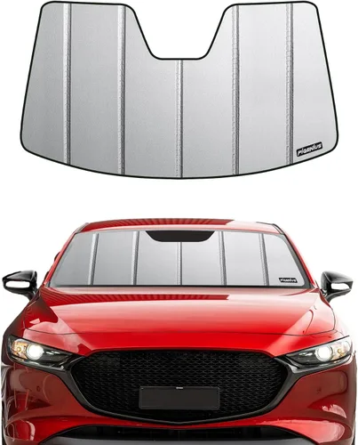 Vista 8 de Pigenius Parasol de parabrisas para Mazda 3 2019-2025 (Sedan/Hatchback), acabado plateado metálico Brushed Silver