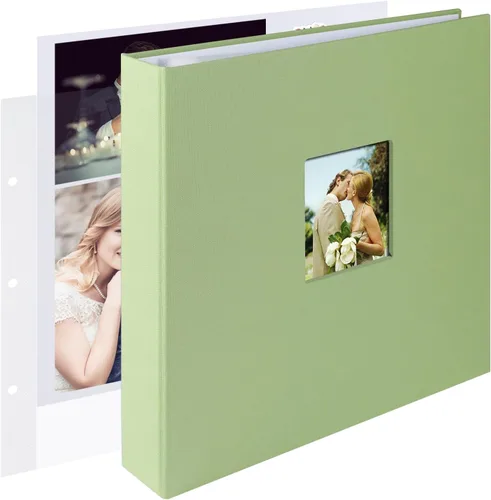 Vista 7 de 1DOT2 8x8 DIY pequeño álbum de recortes con 3 anillas, álbum de fotos con diario, con 30 fundas de plástico, 60 páginas y cubierta de tela