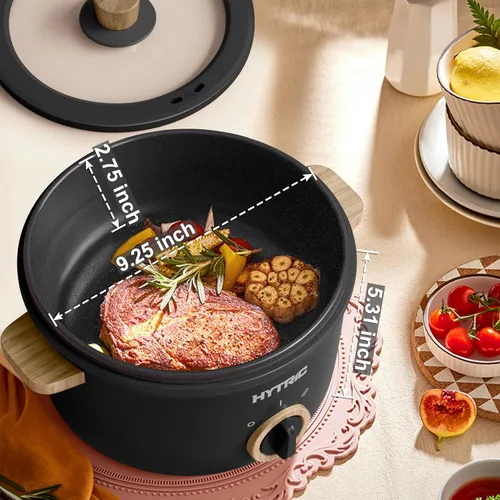Vista 3 de Hytric Olla eléctrica eléctrica portátil de 2.5 litros con revestimiento antiadherente, cocina multifuncional para salteados, filetes, fideos, sopa