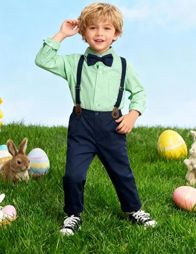 Vista 24 de A&J DESIGN Conjunto de ropa formal para niños pequeños con tirantes y tirantes