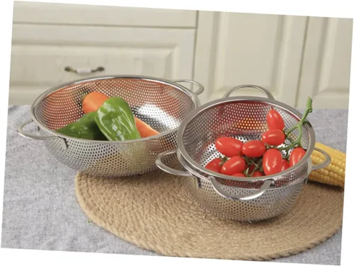 Vista 3 de KICHOUSE Cuenco de lavado de arroz, colador de acero inoxidable, doble asa, colador de verduras, coladores para cocina, fideos, cesta de colador