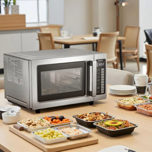 Vista 8 de VEVOR Horno microondas comercial, 0.9 pies cúbicos, 1000W Horno microondas digital de acero inoxidable para encimera con pantalla táctil, 10 ajustes