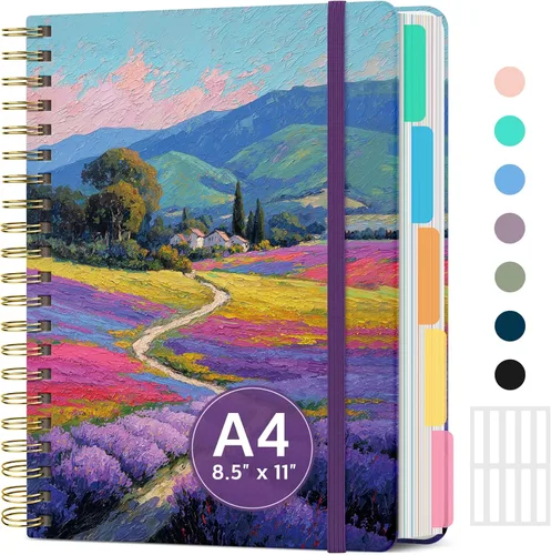 Vista 10 de Cuadernos grandes de espiral rayados para el trabajo con divisores y pestañas extraíbles, 8.5 x 11 pulgadas, bonito cuaderno de tapa dura de 5