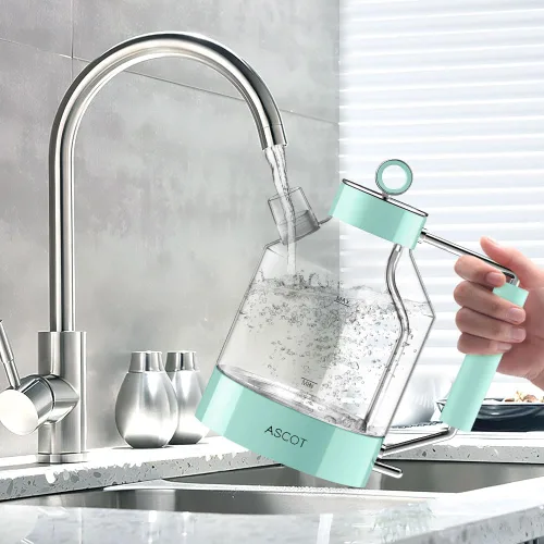 Vista 4 de ASCOT Hervidor eléctrico, tetera eléctrica de vidrio, regalos para hombres/mujeres/familia, 1.5 L, 1500 W, calentador de té de vidrio