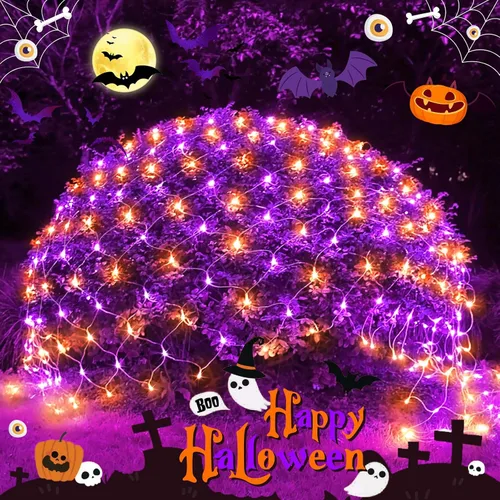 Vista 11 de JMEXSUSS - Luces de red para exteriores impermeables, de 12 x 5 pies, con enchufe y 8 modos con control remoto, 360 luces LED para decoración