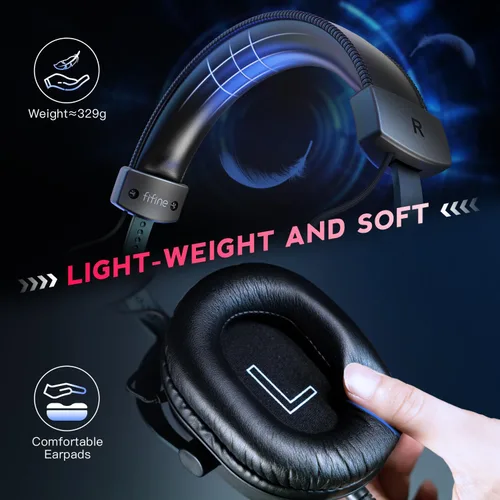 Vista 2 de FIFINE Auriculares USB para jugadores y PC de computadora, auriculares para juegos de transmisión con sonido envolvente 7.1, micrófono desmontable