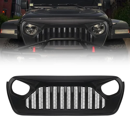 Vista 11 de Parrilla delantera con rejilla negra mate para Jeep Wrangler 2007-2018 Rubicon Sahara Sport JK JKU (Challenger)