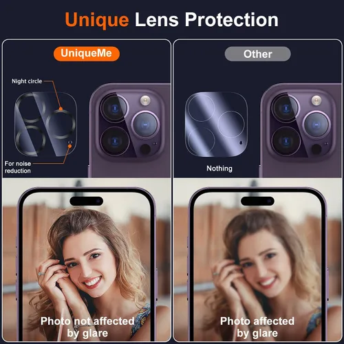 Vista 3 de UniqueMe [Pack de 3 compatible con iPhone 14 Pro Max/iPhone 14 Pro Protector de Lente de Cámara de Vidrio Templado