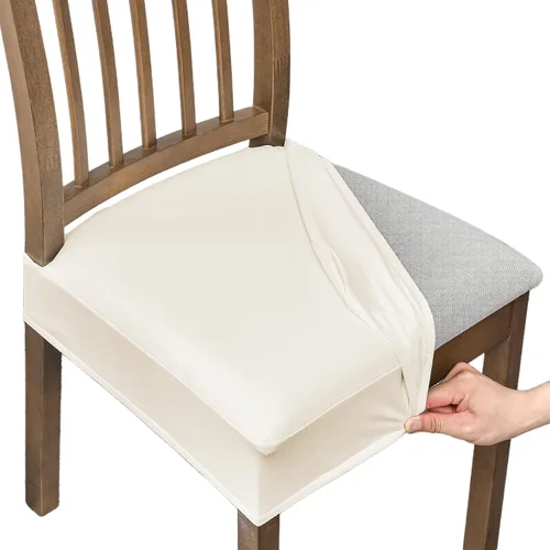 Vista 9 de NILUOH Fundas impermeables para sillas de comedor, juego de 2, fundas de asiento de cuero PU para sillas de comedor, fundas deslizables lavables