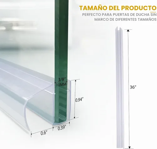 Vista 2 de Tira de sellado inferior de puerta de vidrio para ducha de baño, 2 tiras de sellado de PVC transparente de 36 pulgadas de largo para panel de puerta