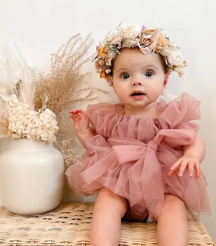 Vista 2 de VISGOGO Baby Girl Tulle Dress Romper Sleeveless Onesie Knot Front Pleated Bodysuit Newborn Mesh Princess Outfits