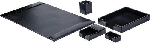 Vista 2 de DACASSO Juego de escritorio de 5 piezas de cuero regenerado negro